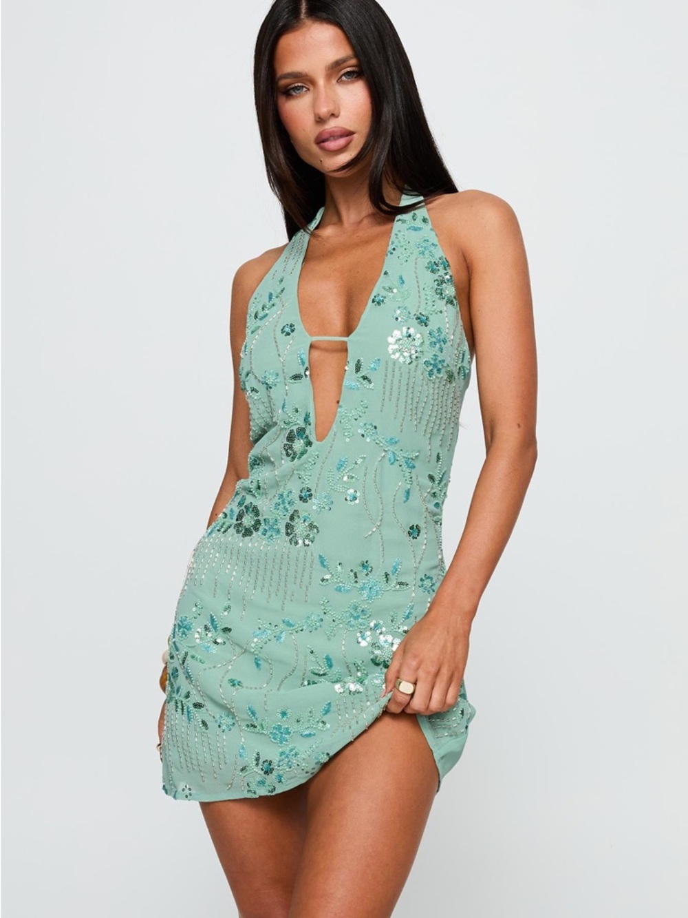 NWT Princess Polly Telenova Halter Mini Dress Green